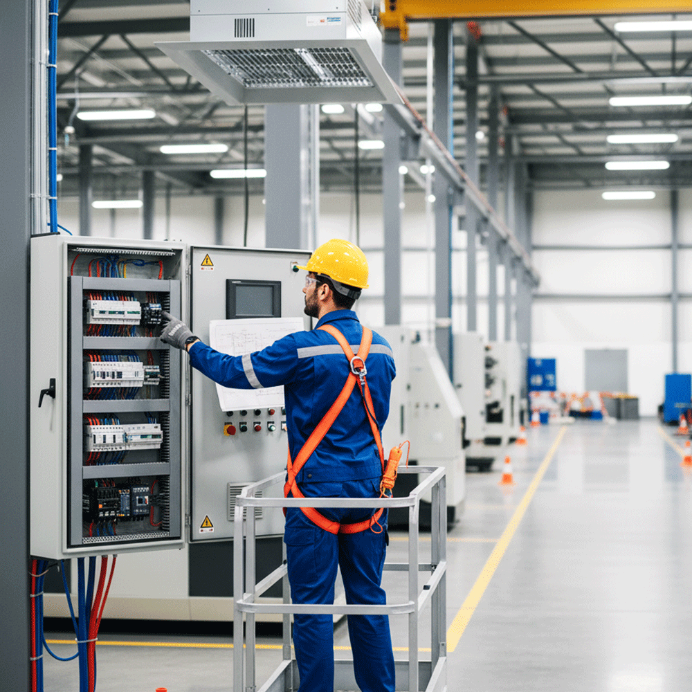 Electrician working on switchboard